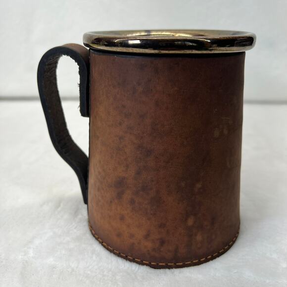 Vintage Real Hide Covered Ceramic Mug Made in England Flared Bottom 3632 - Picture 3 of 12